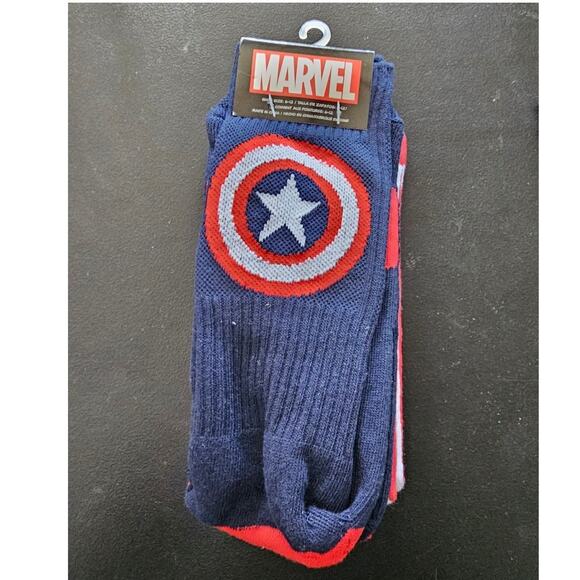 Marvel Captain America Athletic Socks 2 Pair, New with Tags (NWT) Sz 6-12 - Picture 2 of 5